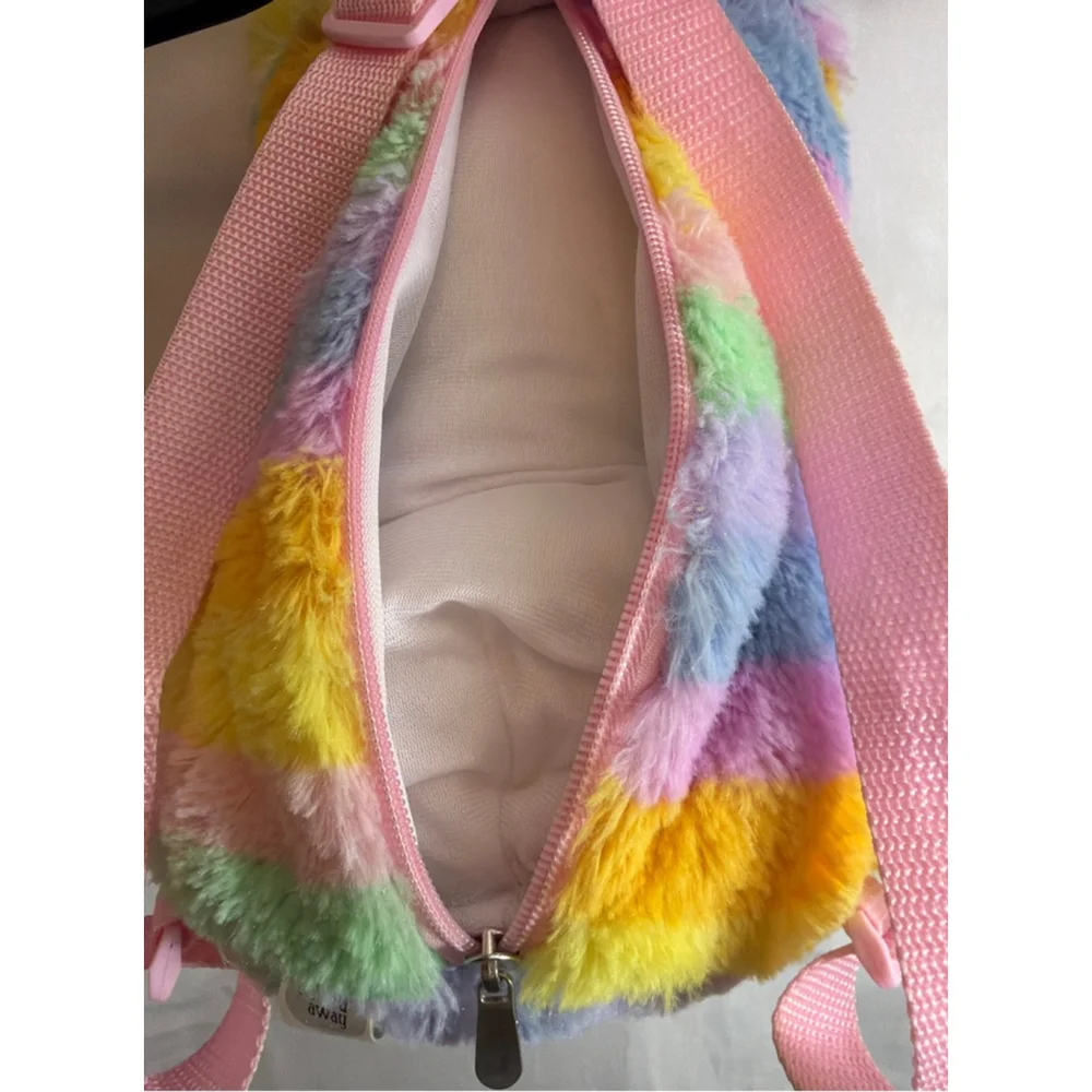 Rainbow Teddy Bear Plush Backpack Toddler Kids Pink Straps Carried Away